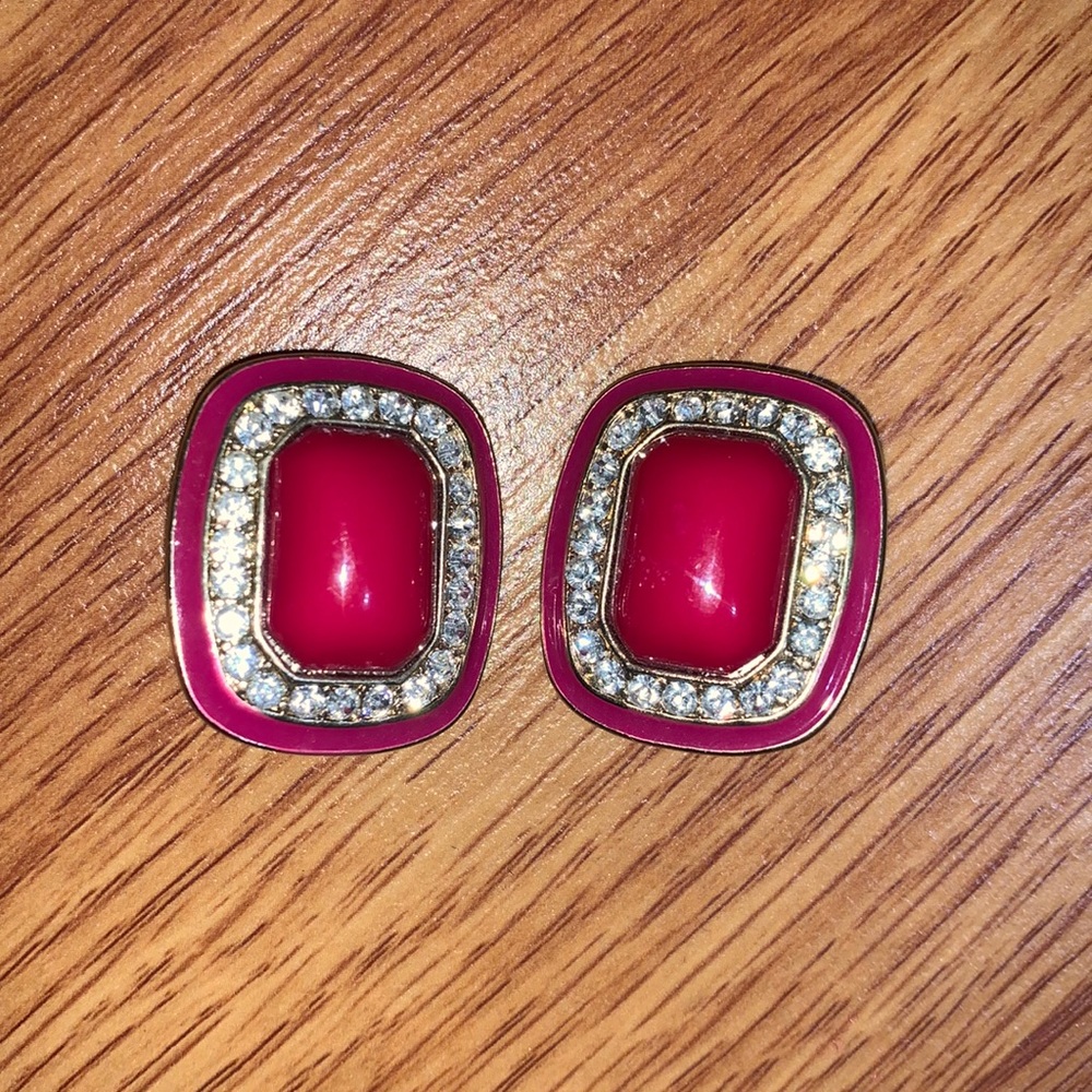 Stone and rhinestone clip-on earrings